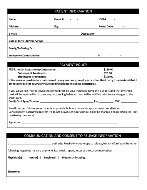 FreeFlo Physiotherapy Intake Form